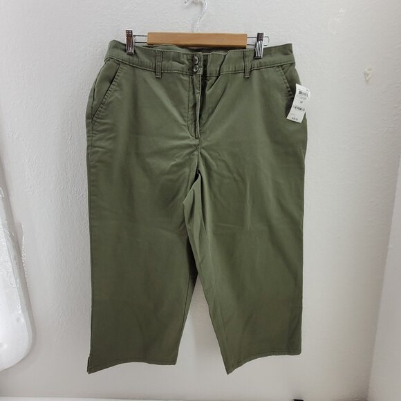 NEW Karen Scott Capri Pants Womens 14 Green Stretch Cotton Twill Pedal Pusher - Picture 1 of 13